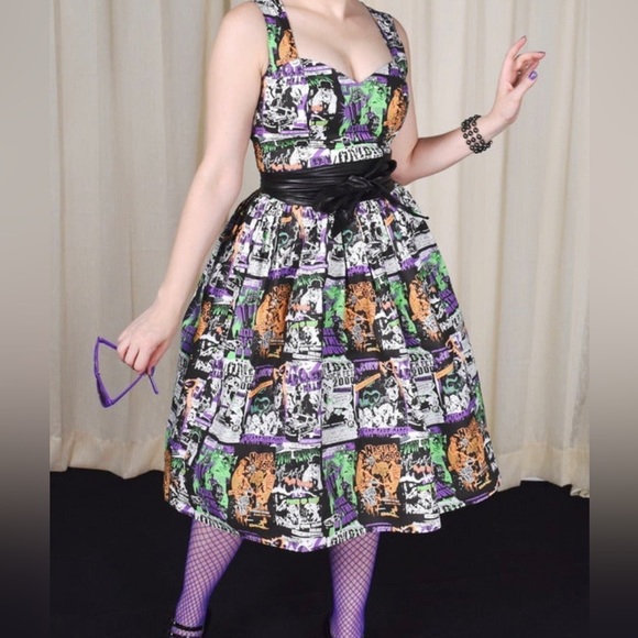 Hell Bunny Dresses & Skirts - Hell Bunny Be Afraid Monster Movie 50s Dress Rare Pin Up Rockabilly Horror
